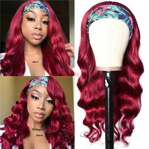 burgundy body wave headband wig