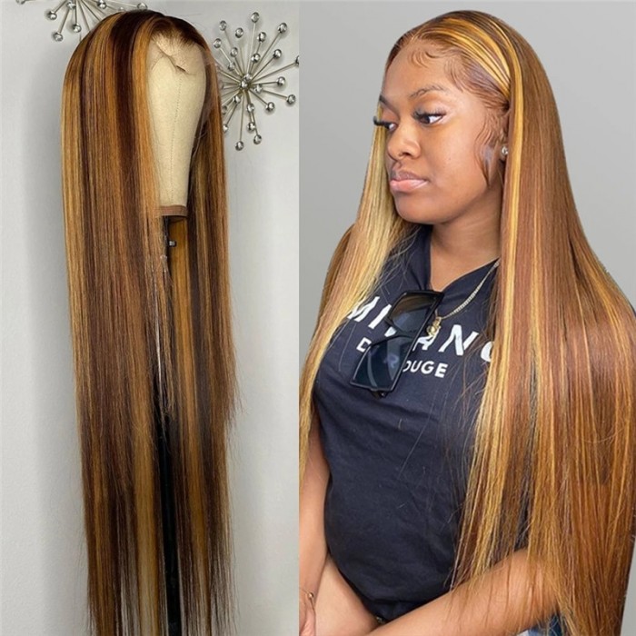 Honey Blonde HD Lace Wigs Human Hair Straight 