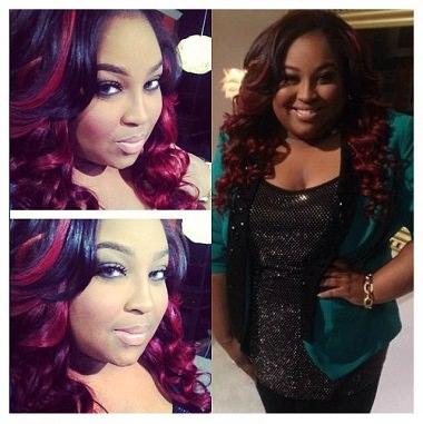 Lace wig unit - black with maroon highlights