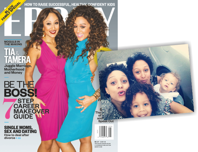 Tia and Tamera Cover Ebony Magazine and Take a cute Family Selfie