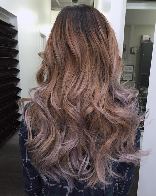 layered hairstyle with caramel to ash brown ombre