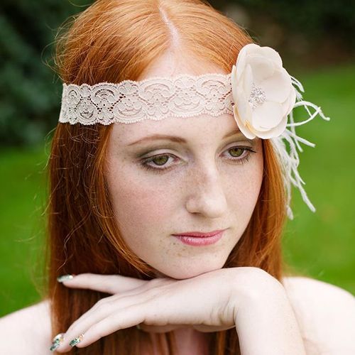 red hair with a lace headband