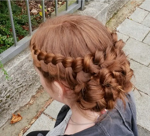 crown braid and low bun updo
