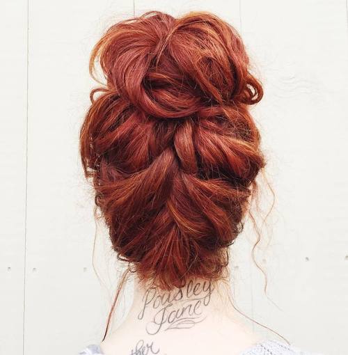 messy braid into bun updo for thick hair