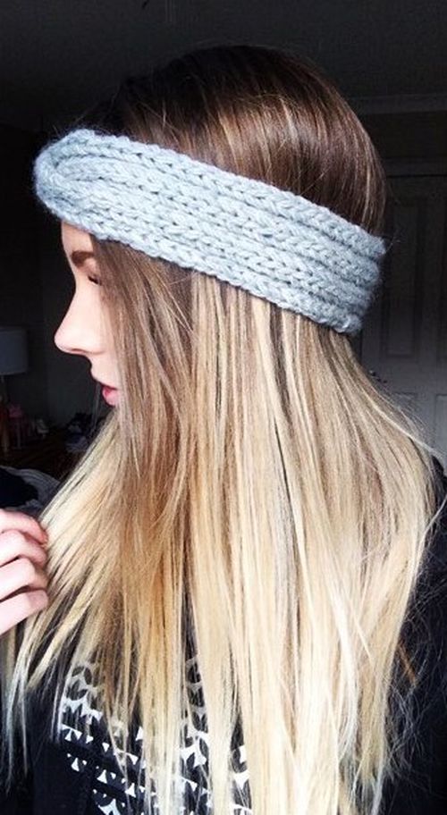 knitted headband with brown blonde hair