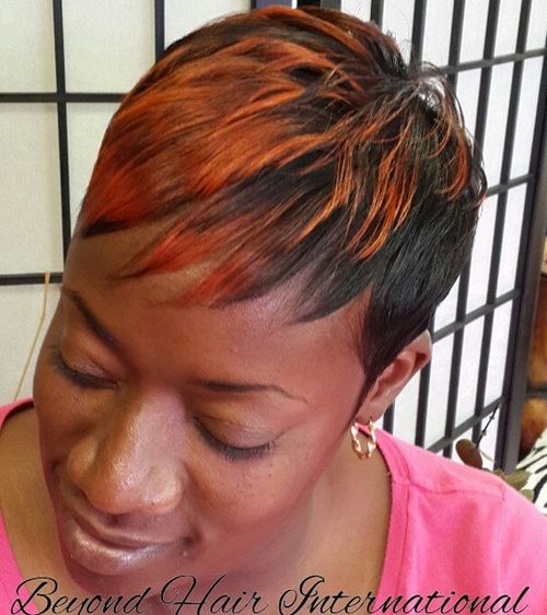 African American short edgy hairstyle with highlights