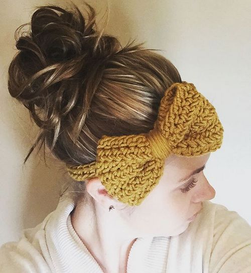 knitted headband with a messy bun