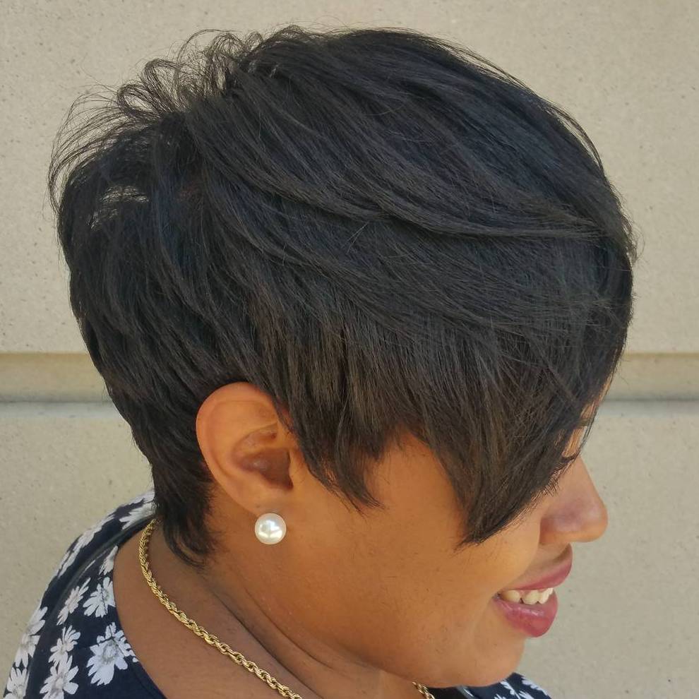 Black Pixie With Long Layered Bangs