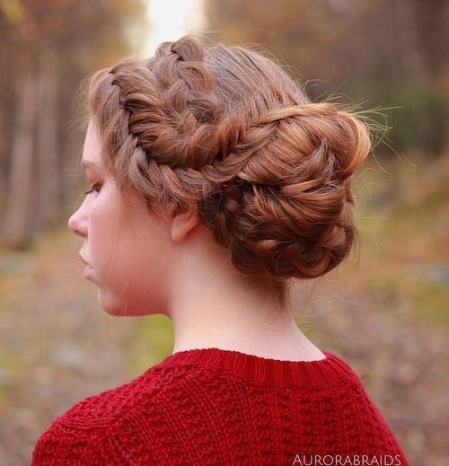 Two Braids and Side Bun Updo