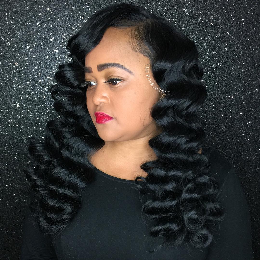 Long Black Finger Waves Hairstyle