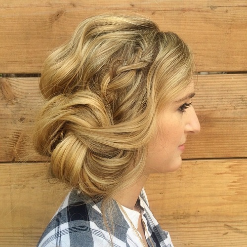 Side Braid And Twisted Side Bun Updo