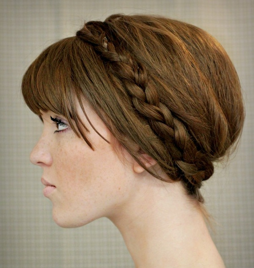 braided updo with bangs