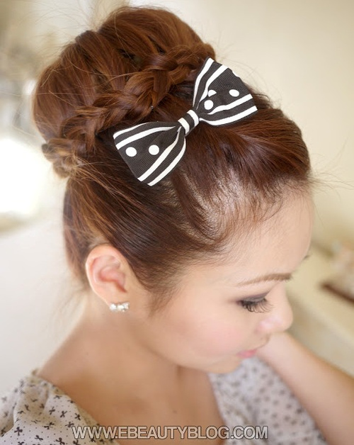 braided updo with a bow