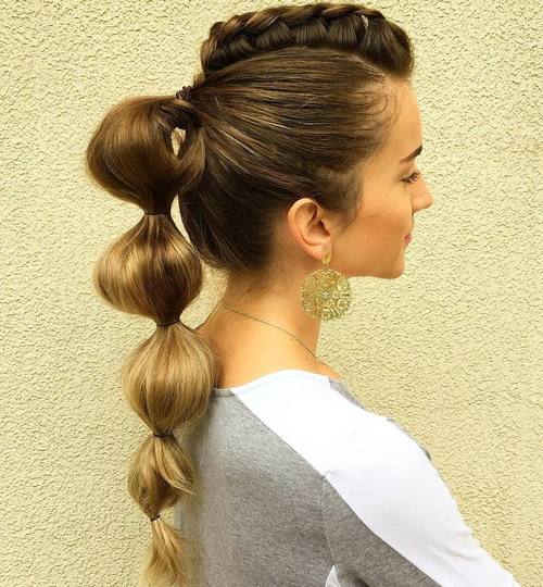 Braided Fauxhawk With Bubble Ponytail