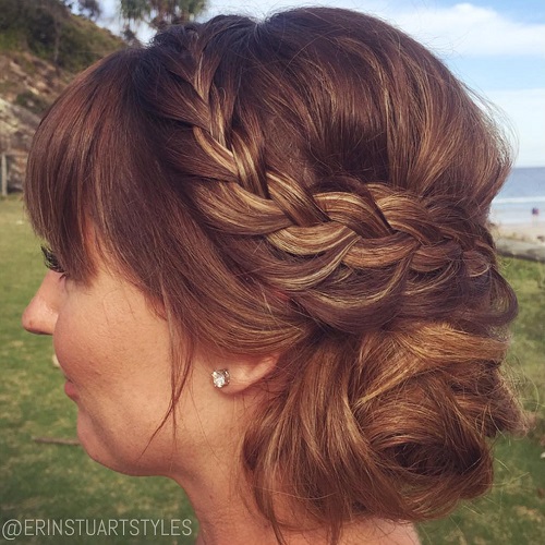 Side Bun With Braid And Bangs