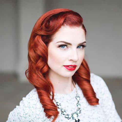 red curled vintage hairstyle