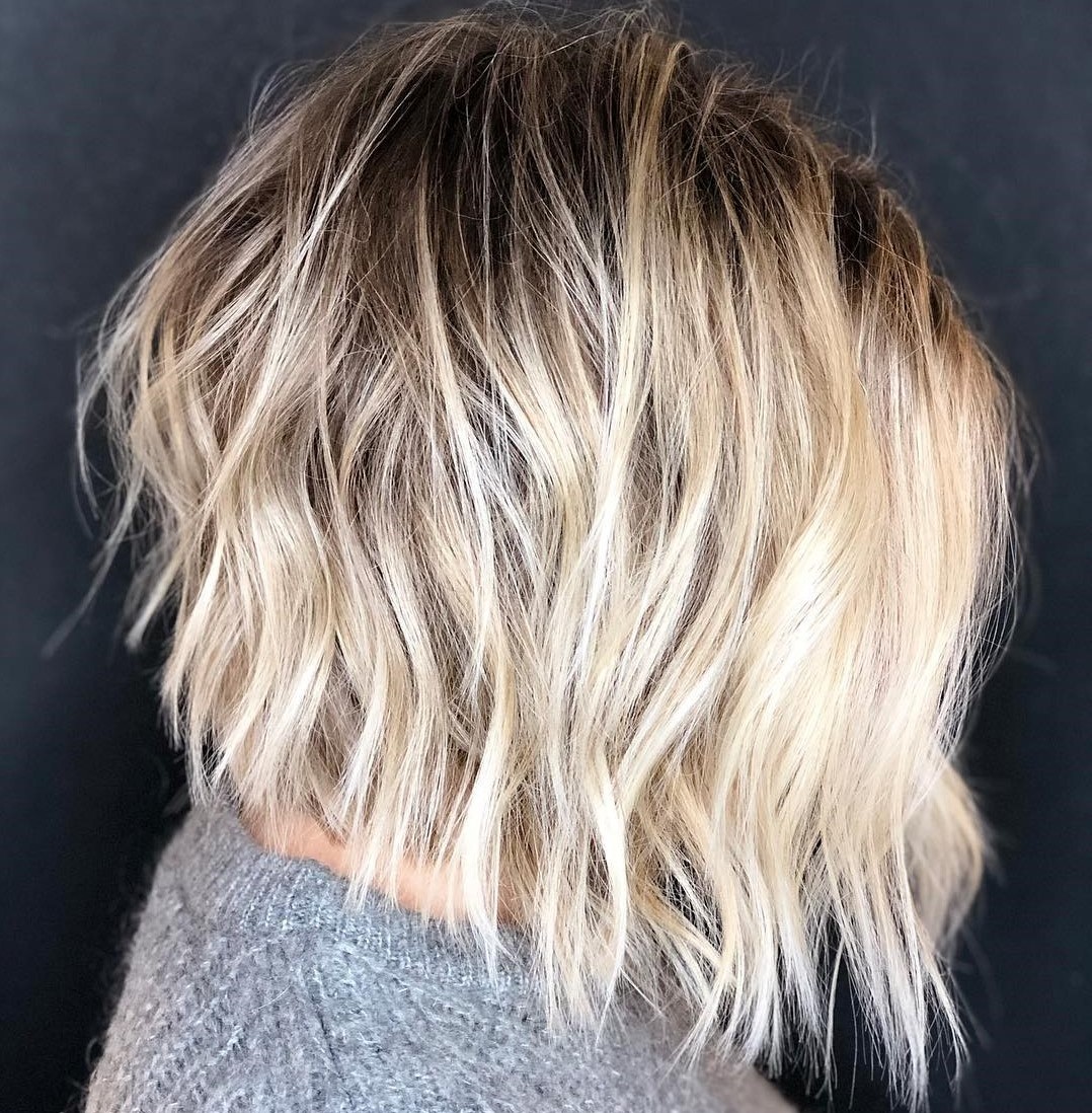 Blonde Shaggy Bob With Root Shadow