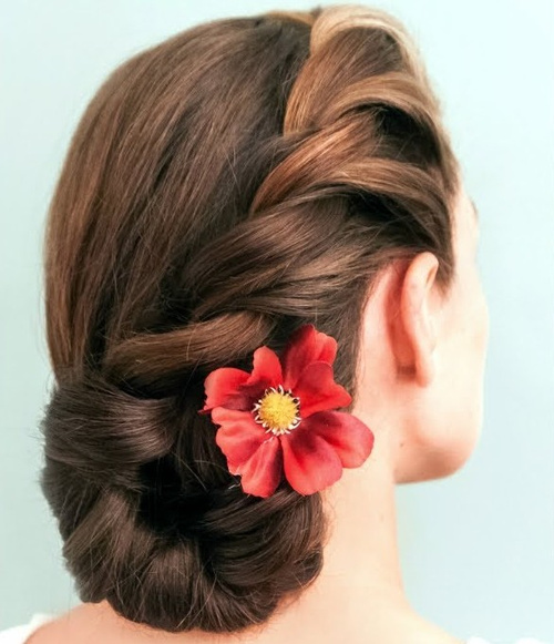 side bun updo with hair flower