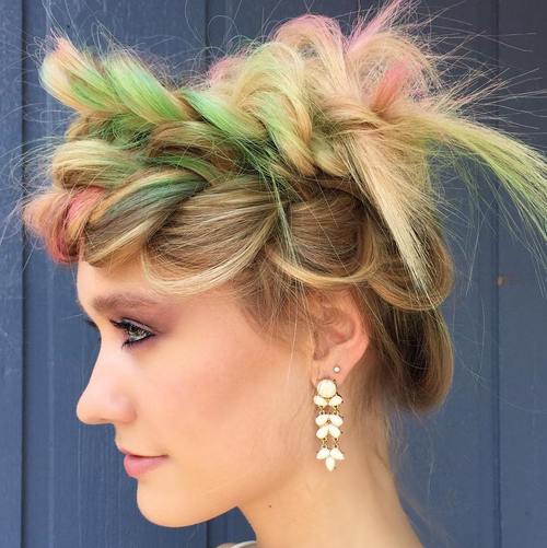 messy crown braid updo for straight hair
