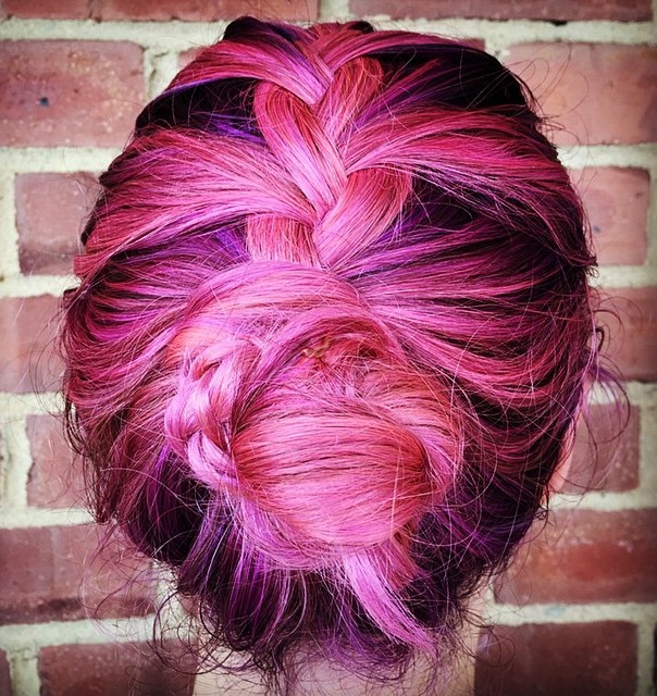 Braided Pink And Purple Updo