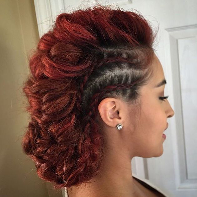 Low Mohawk Updo With Messy Braids