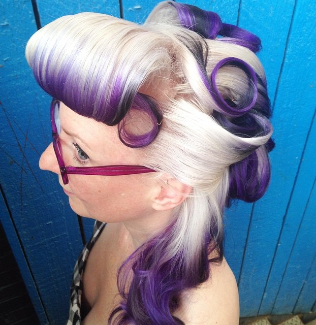 Blonde And Purple Half Up Pin Up Hairstyle