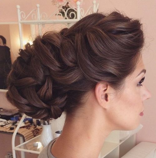 loose braided bridal updo for long thick hair