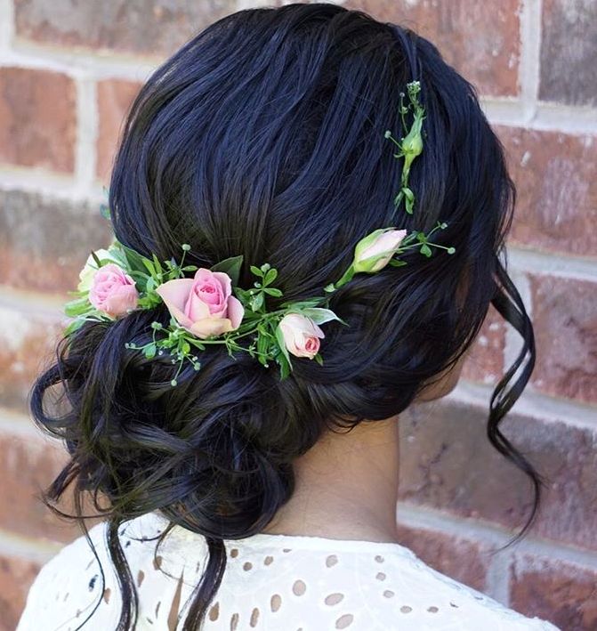 Black Wavy Updo With Flowers
