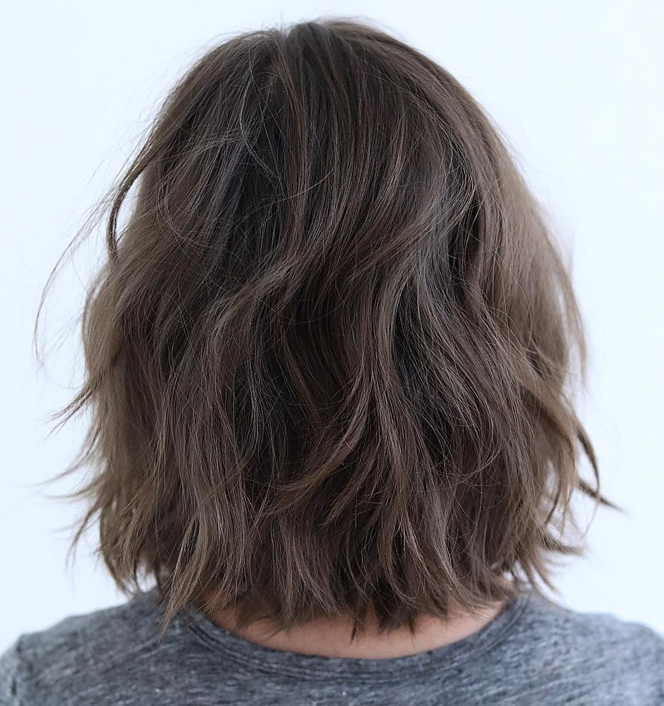 Casual Feathered Brunette Bob