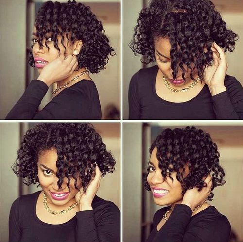 Side parted curly hairstyle for black women