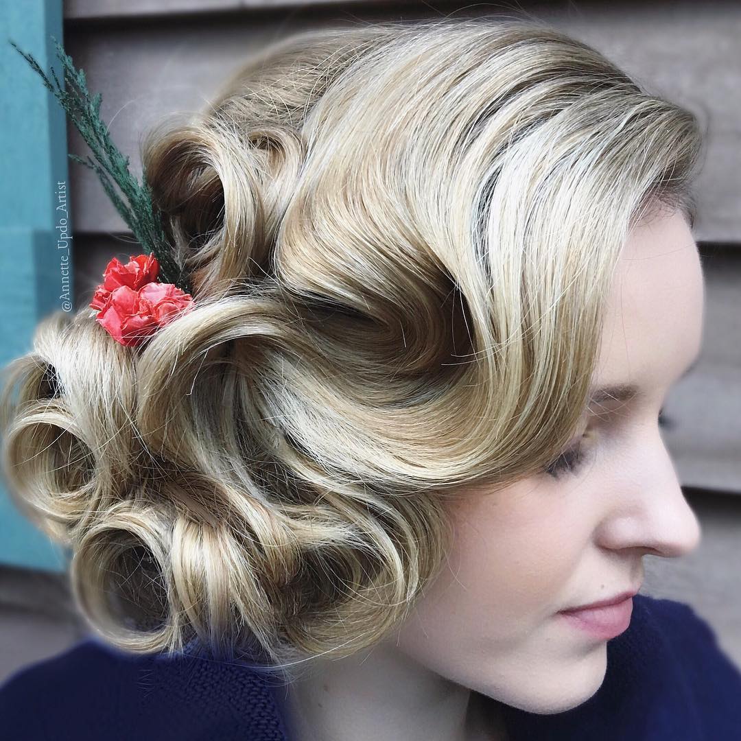 Wavy Updo With Victory Rolls