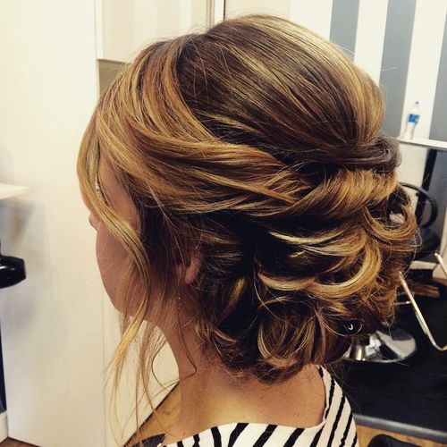 curly updo for brown hair with highlights