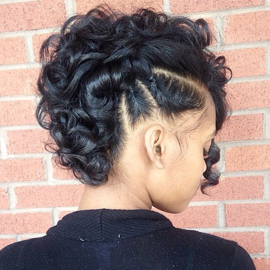 Curly Mohawk Updo With Side Braids