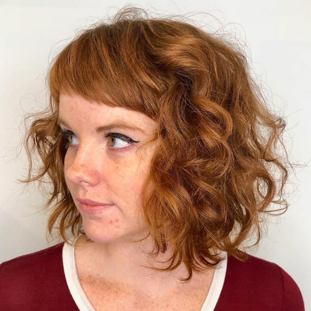 Wavy Copper Red Bob With Baby Bangs