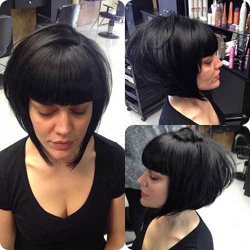 angled bob with blunt bangs