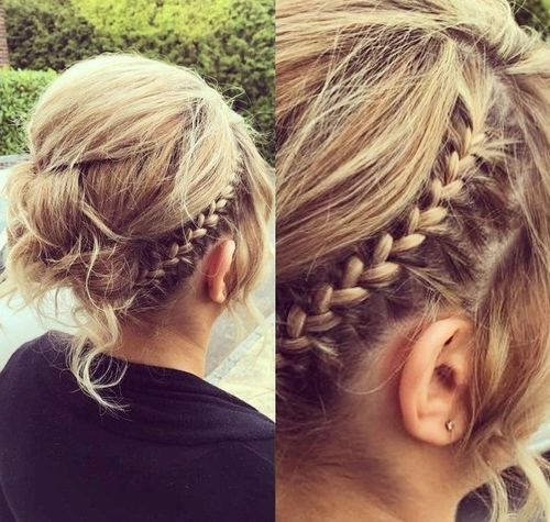 messy updo with a braid for thin hair