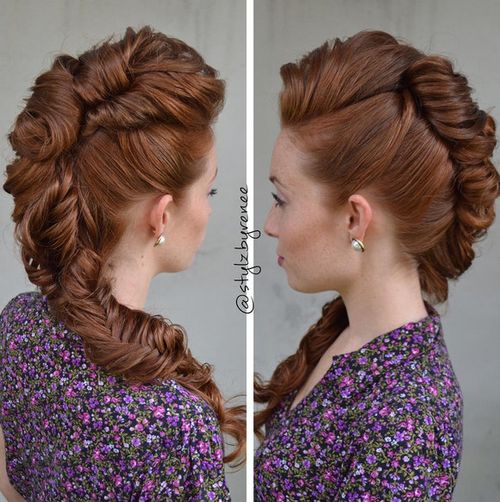 twisted faux hawk updo with fishtail braid
