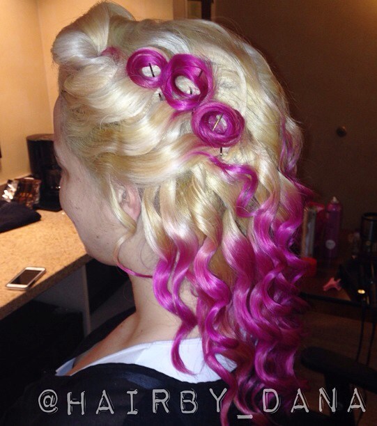 blonde and magenta pin up hairstyle