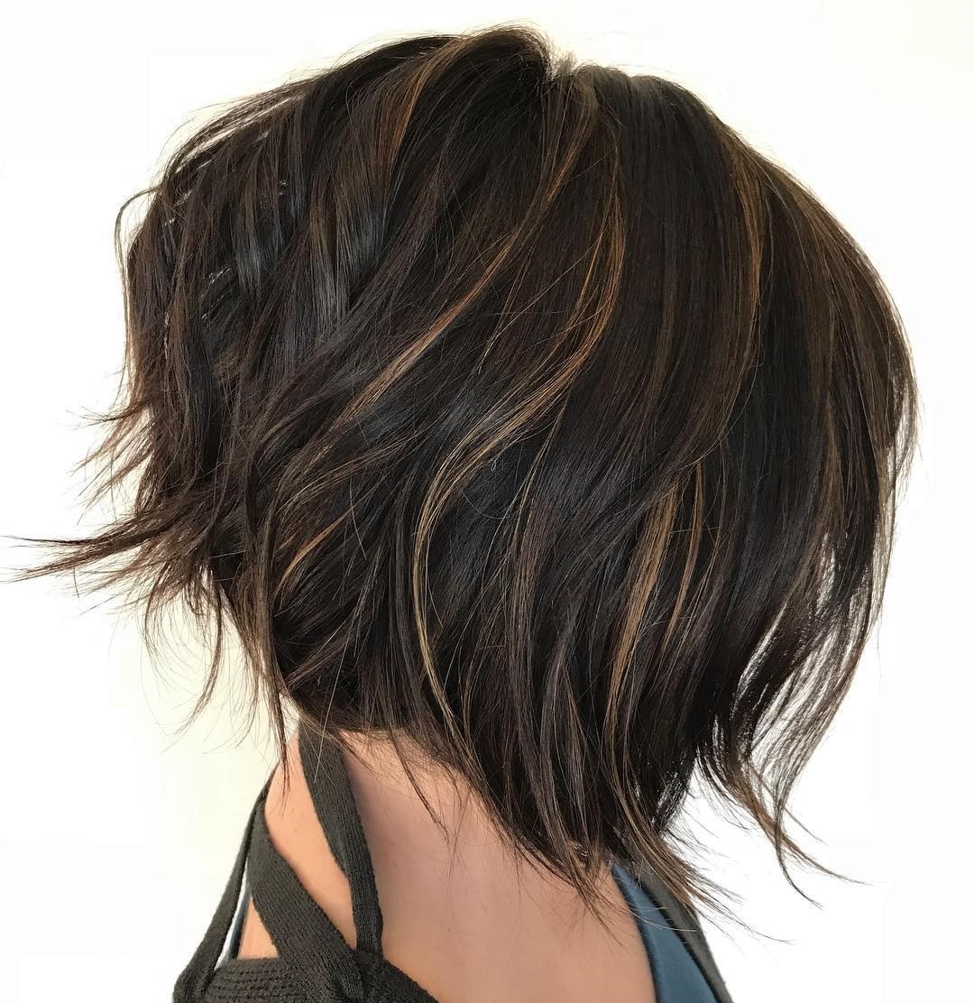 Chopped Brunette Bob With Babylights