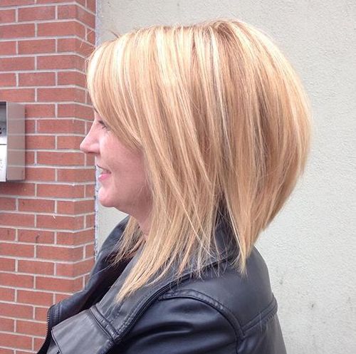 long blonde layered bob with subtle highlights