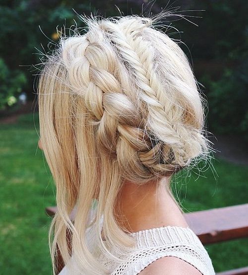 french braid and fishtail crown updo