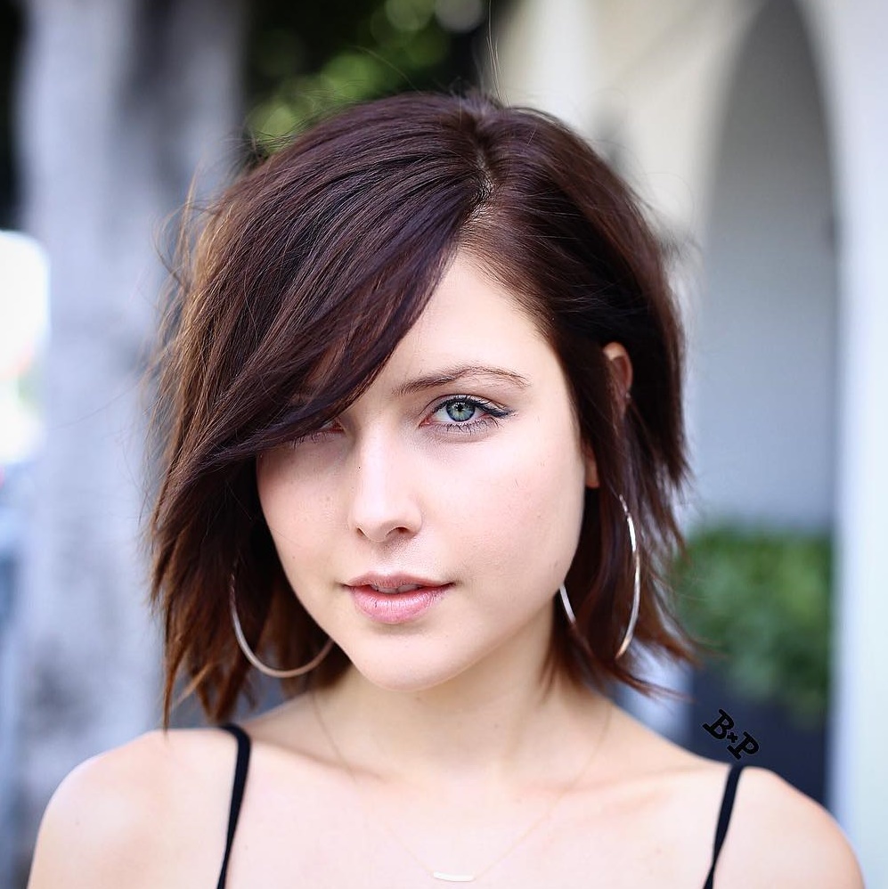 Edgy Brown Bob With Side Bangs