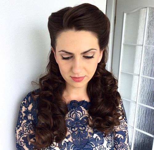 half up curly vintage hairstyle for long hair