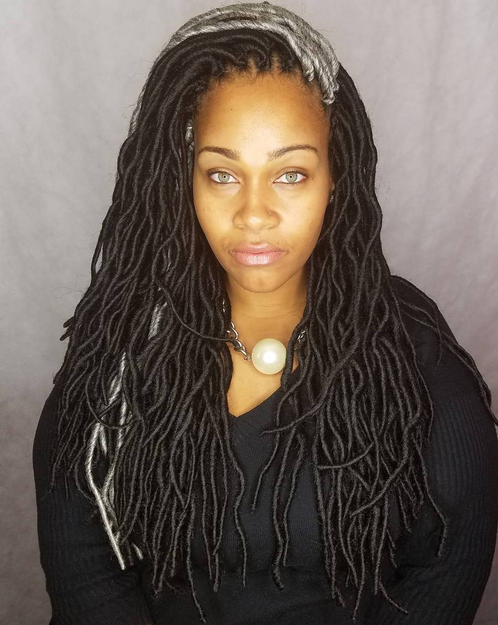 Long Thick Faux Locs With A Silver Section