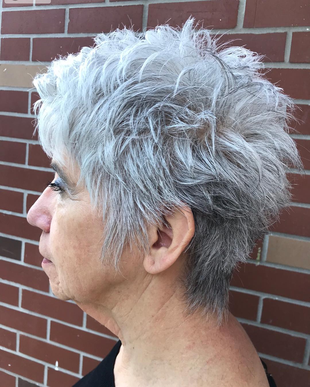 Choppy Gray Pixie for a Woman Over 50 Years Old