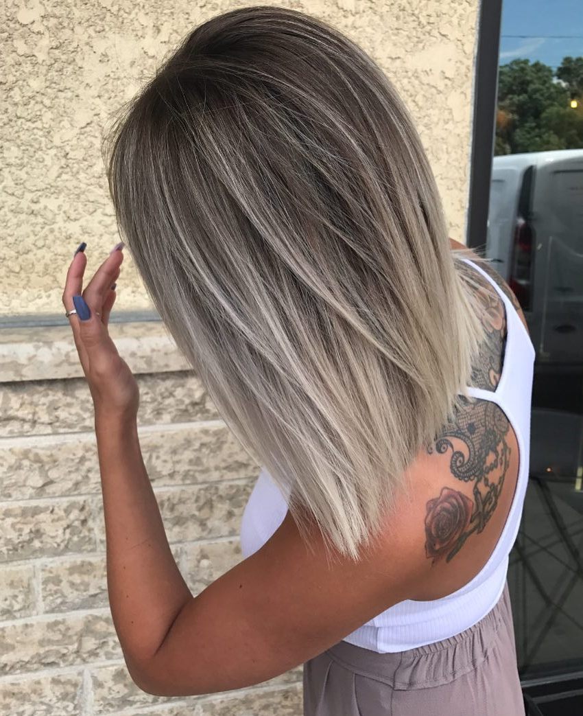 Long Bob With Silver Blonde Highlights