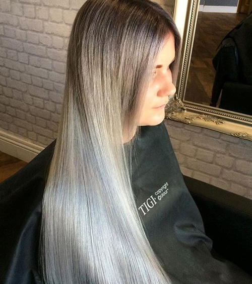 long straight silver ombre hair