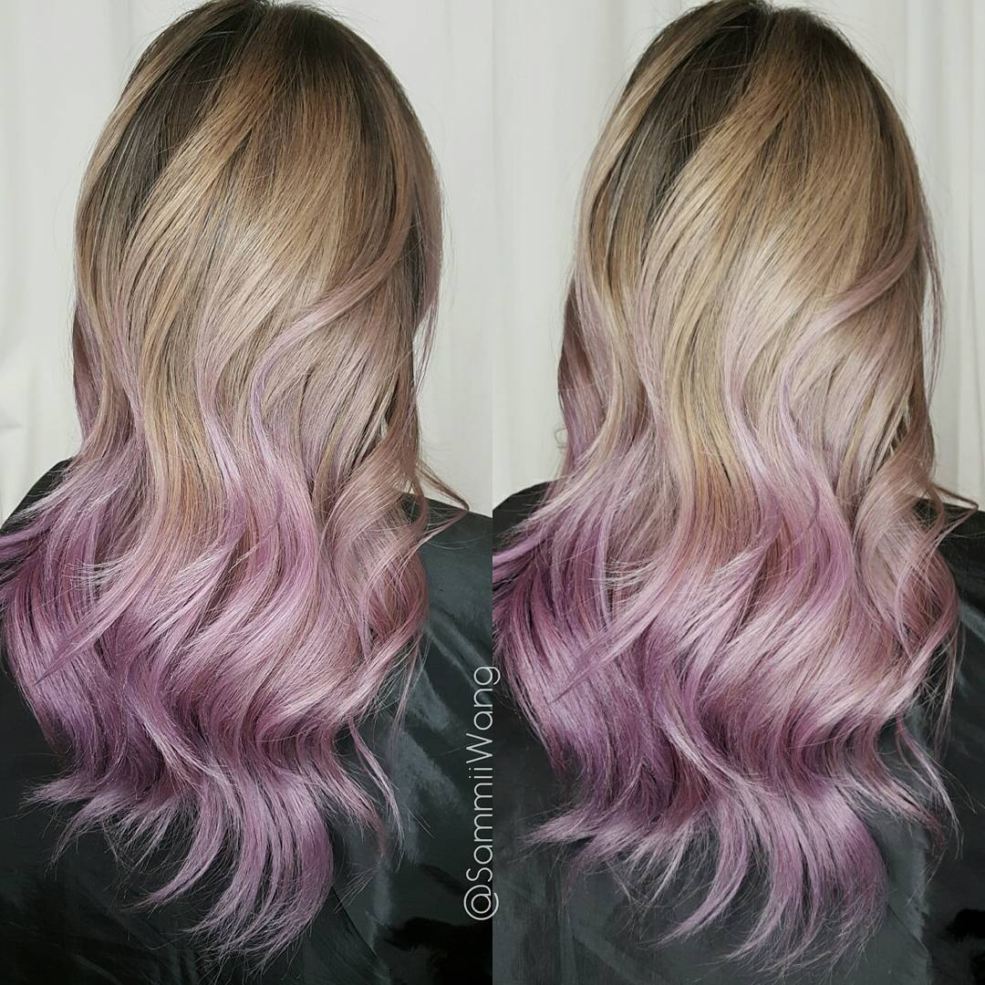 blonde hair with lavender tint