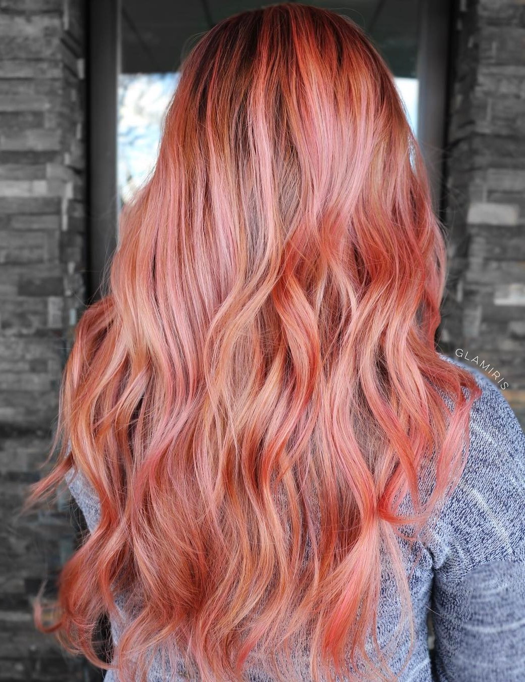 Red And Pastel Pink Balayage Hair