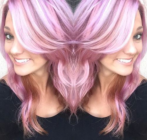 Pastel Pink Hair with White Highlights and Brown Lowlights